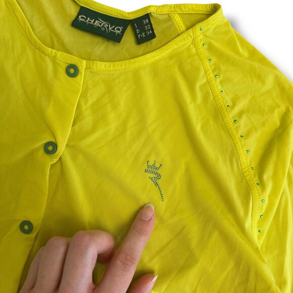 Chervò Sports‎ Neon Yellow Cropped Cardigan XS Y2K Festival Activewear Designer - Picture 6 of 9